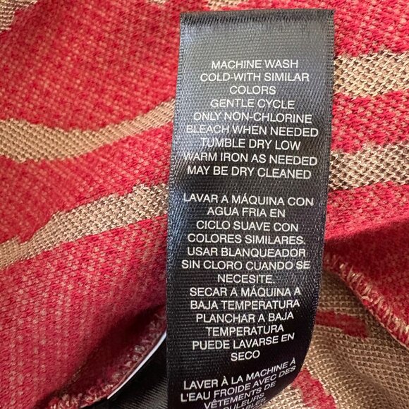 Chicos Travelers Exploded Red Beige Textured Jacquard Open Front Cardigan Size 3 - Picture 10 of 11